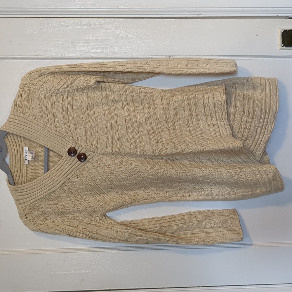 Venus Asymmetrical V-neck cable knit front crossover sweater